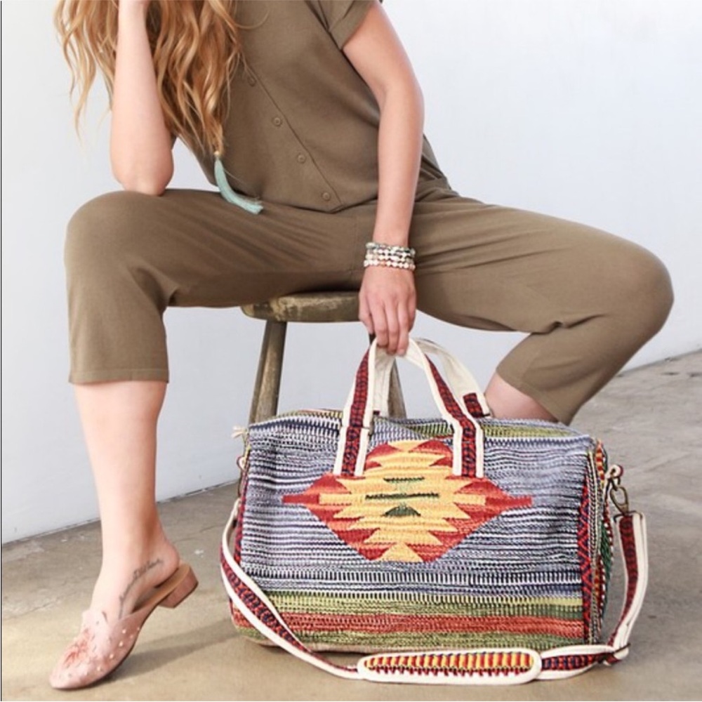 Boho Aztec Stitched Boston Duffle Bag